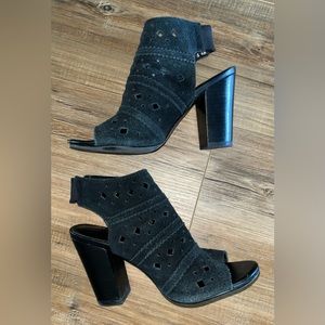 Franco Fortini Naya Black Leather Open Toe Slingback Heels Sz 6.5 Womens